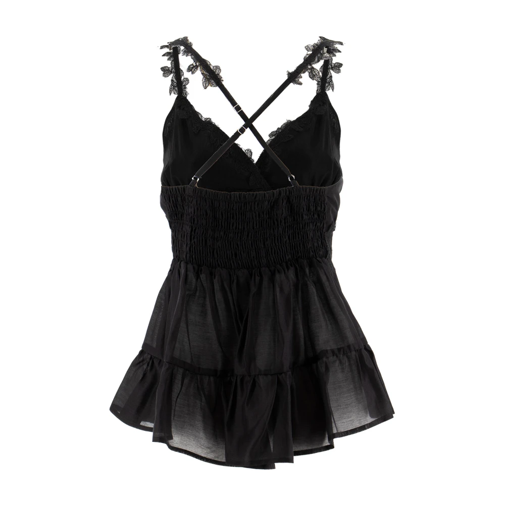 Ermanno Scervino Bloemenkant Gekruiste Bandjes Top Black Dames