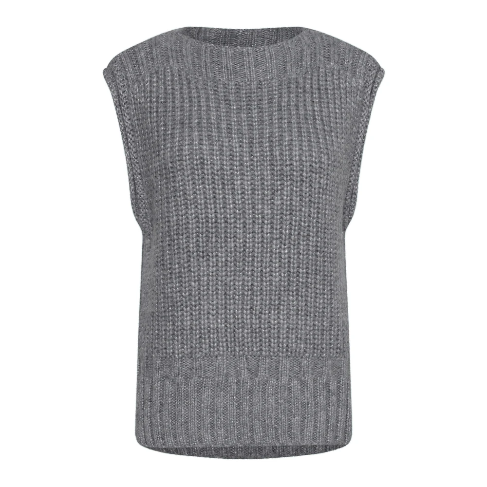 Saint Tropez Zachte Gebreide Vest Mist Grey Melange Gray Dames