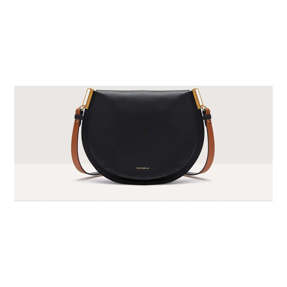Coccinelle Zwarte Leren Schoudertas Sunup Black Dames