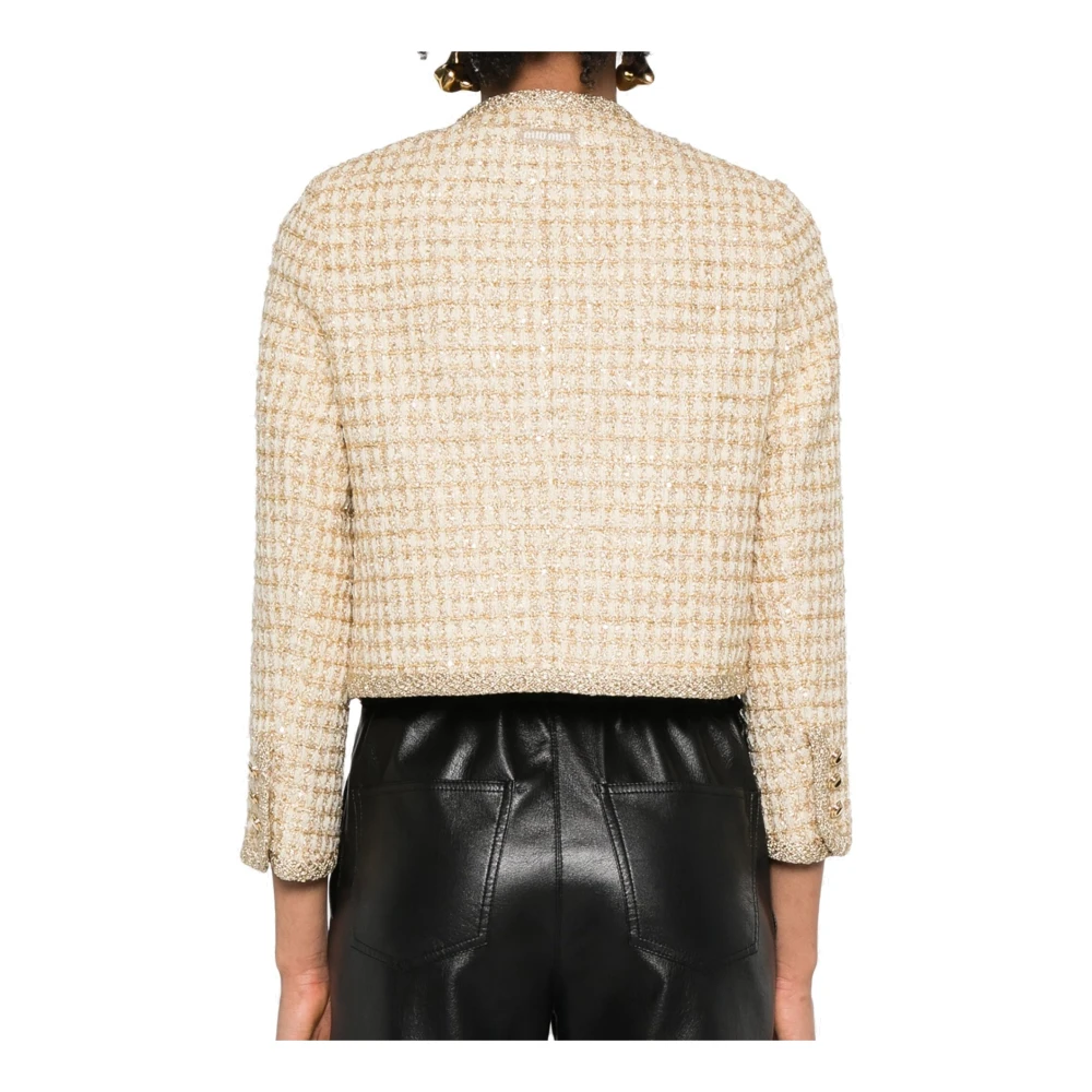 Miu Geruite Lamé Jas met Metallic Textuur Yellow Dames