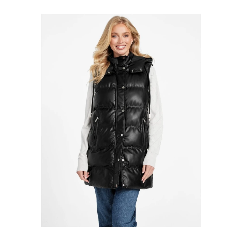 Guess Mouwloze Lange Gewatteerde Jas Black Dames