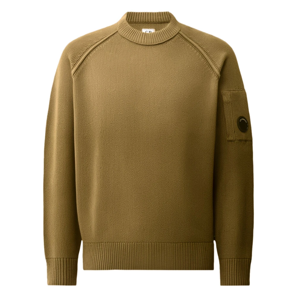 C.p. Company Green Chenille Cotton Crewneck Lens Jumper - Male - Round-Neck Knitwear - S - Knitwear