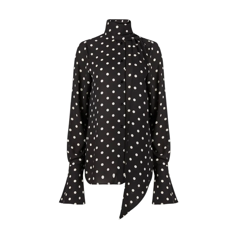 Nina Ricci Polka Dot Crepe de Chine Shirt Black Dames