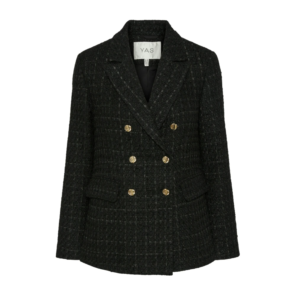 Sort Tweed Blazer med Dekorative Knapper