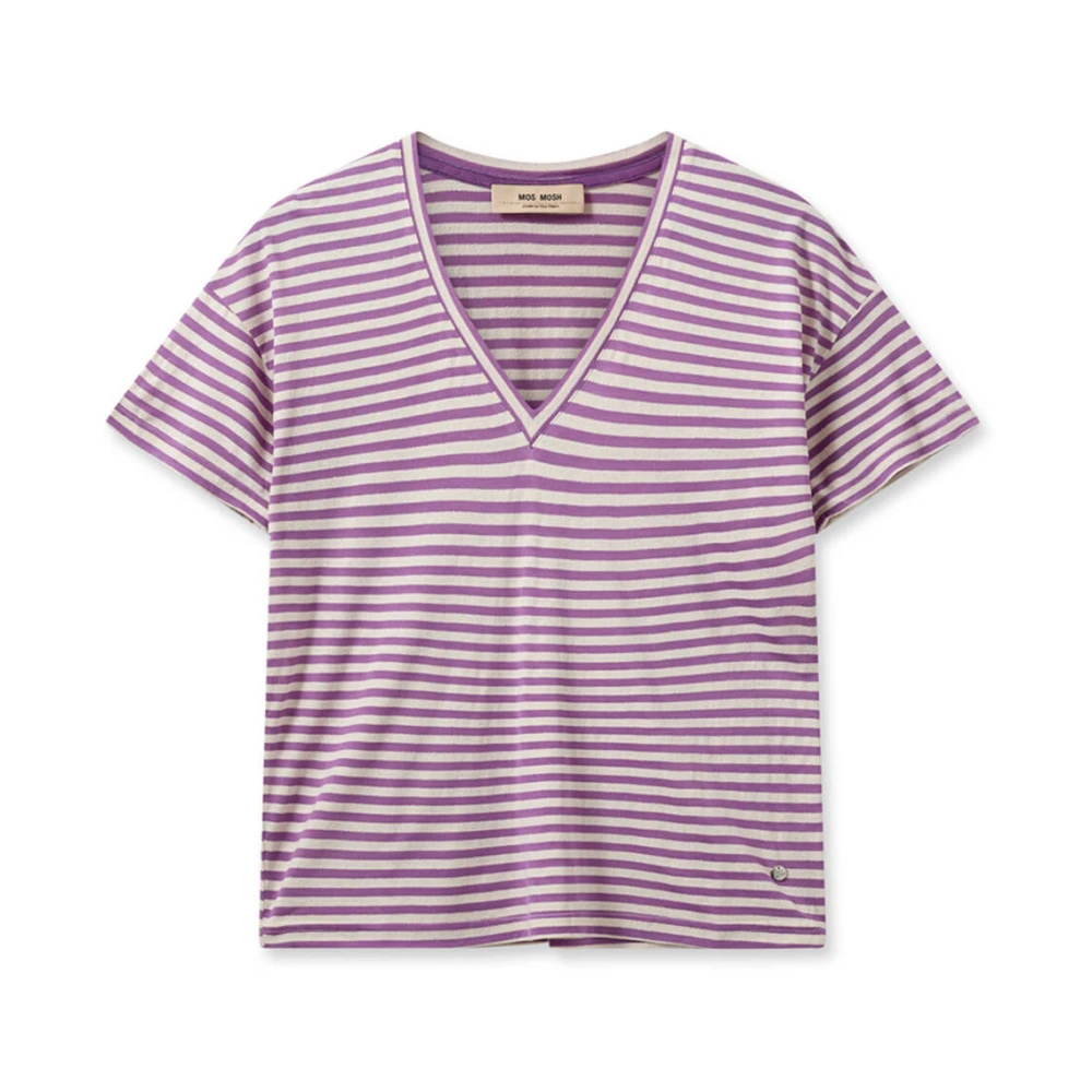 MOS MOSH Gestreept V-hals T-shirt Purple Dames