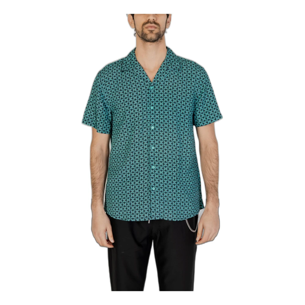 Gianni Lupo Trendy Print Korte Mouw Shirt Blue Heren