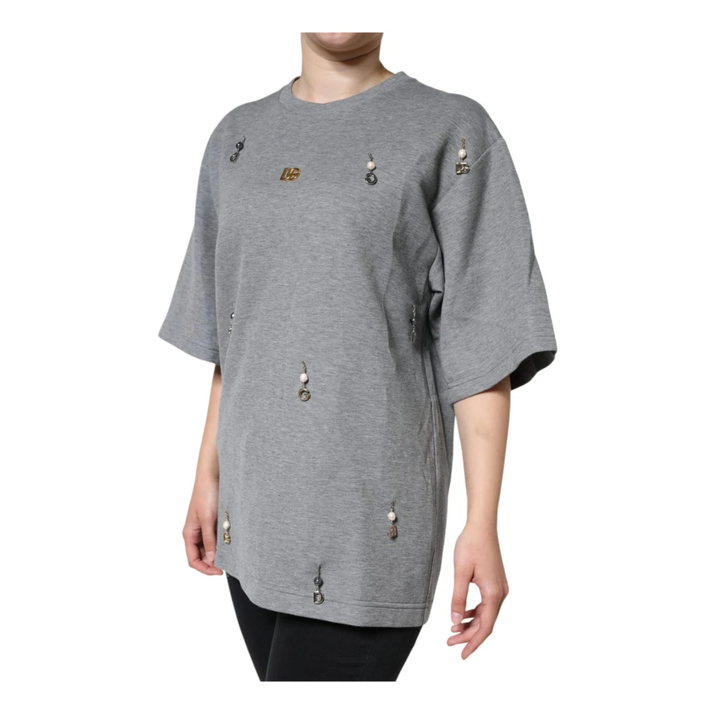 Dolce & Gabbana Grijze versierde ronde hals T-shirt Gray Dames