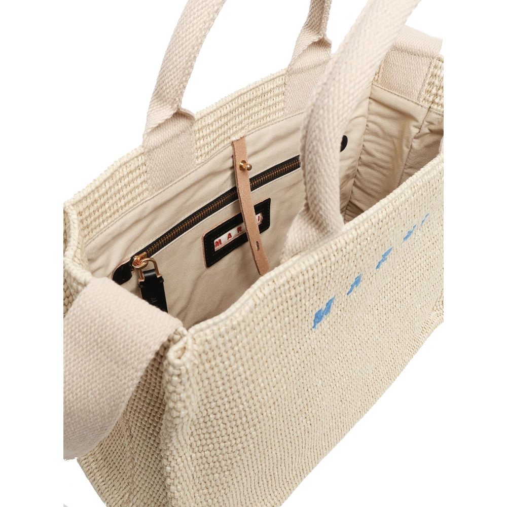 Marni Witte Raffia Tote Tas met Lint Handvatten White Dames