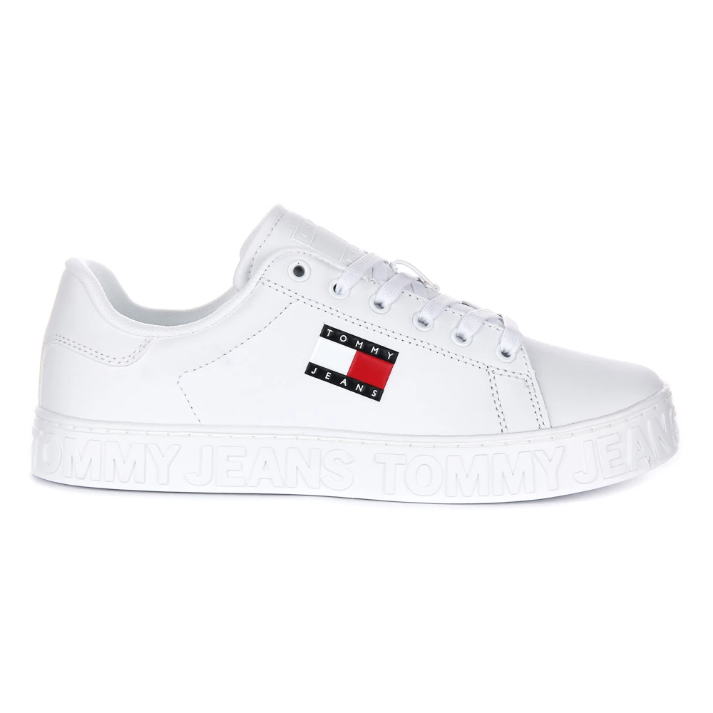 Tommy Jeans Women's White Sneakers, 7 Uk, Leather Logo Trainers