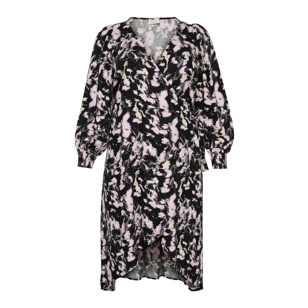 Kaffe Curve Grafische Strokes Jurk met Smock Manchetten Black Dames