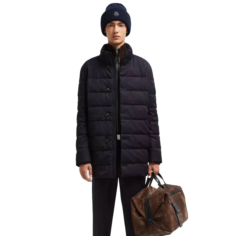 Moncler Stijlvolle wollen jas met verborgen capuchon Blue Heren