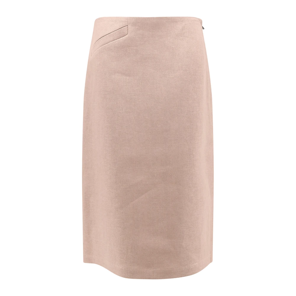 Fendi Women's Brown Linen Skirt Zip Closure