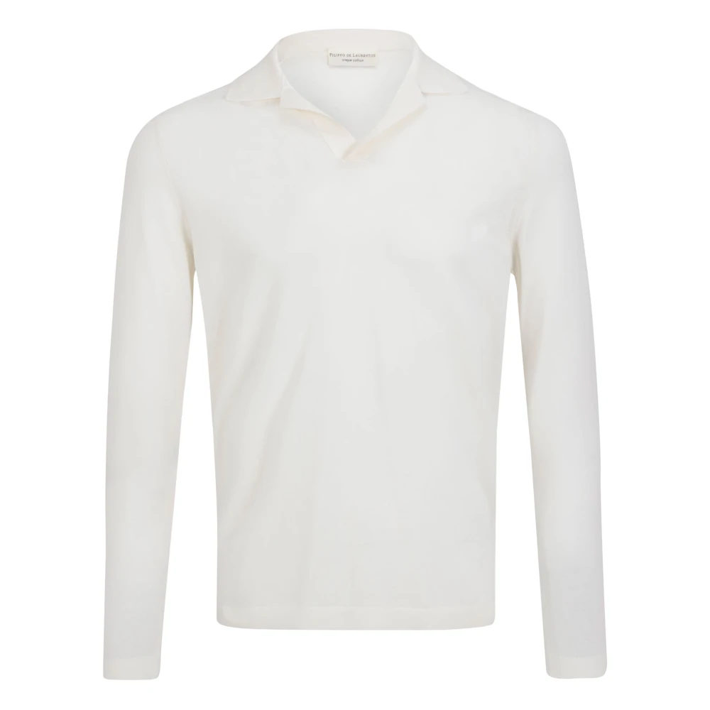 Filippo De Laurentiis Heren lange mouw V-hals polo shirt White Heren