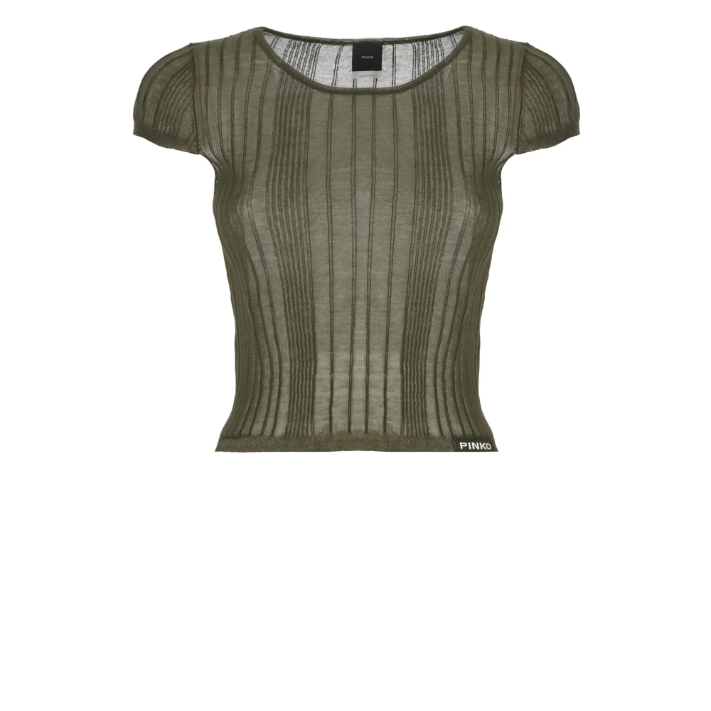 Pinko Women's Green Cotton Top With Logo Patch - T-Shirts - S - Tops