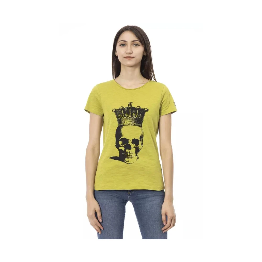 Trussardi Women's Green Cotton T-Shirt With Front Print - T-Shirts - 2XL- Tops