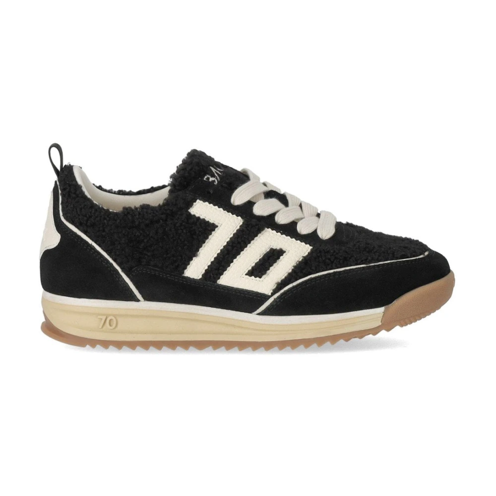 Back70 Zwarte Suède Jogger Sneaker met Teddy Stof Dames Schoenen
