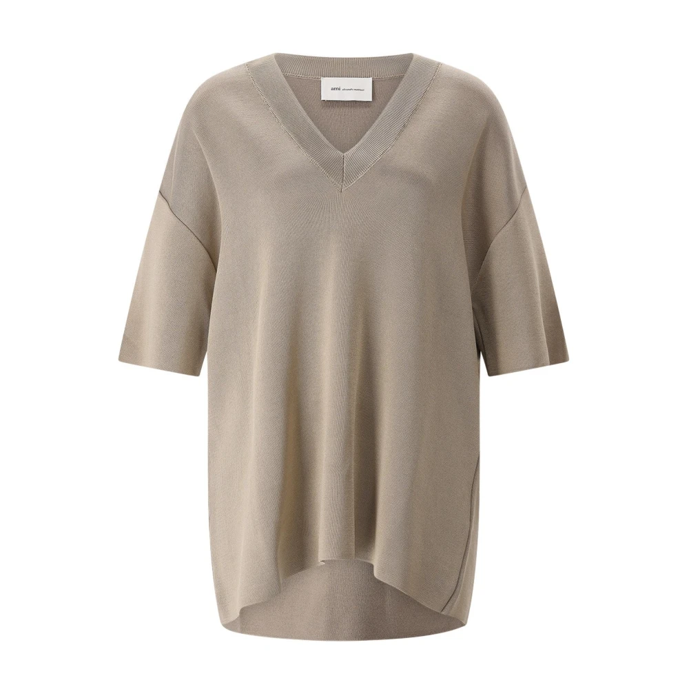 Ami Paris Donna Marrone Pullover Scollo A V