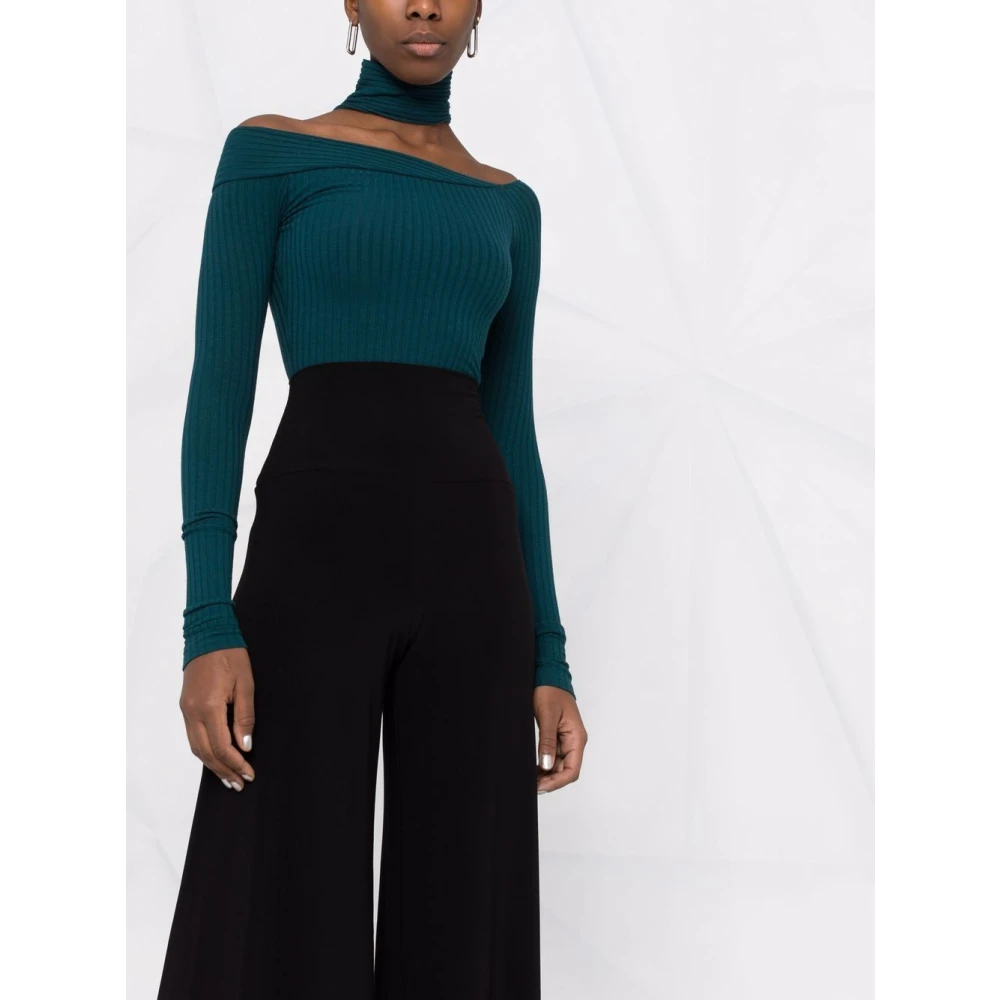 Norma Kamali Zwarte hoge taille uitlopende broek Black Dames
