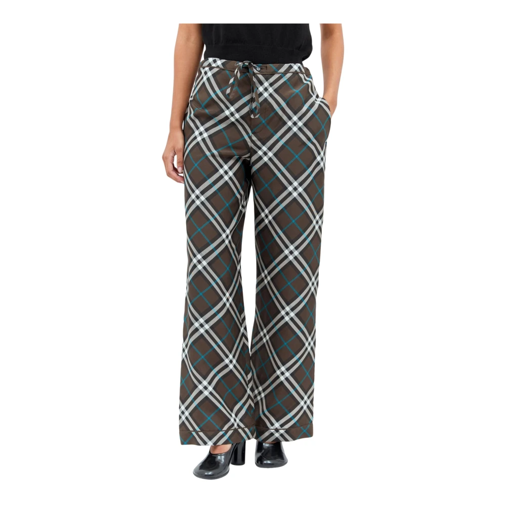 Burberry Donna Marrone Check Silk Pants - Woman Pants Uk - 06 - Immagine 2