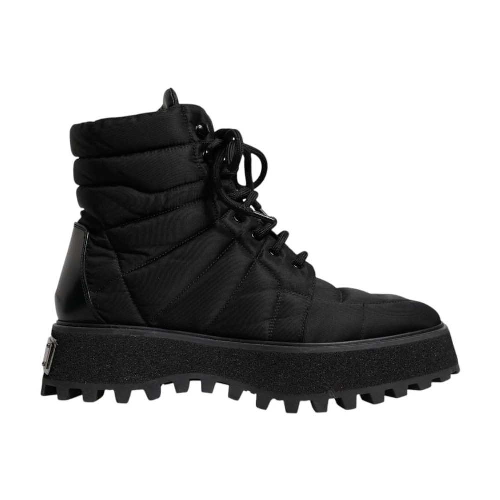 Dolce & Gabbana Men's Black Quilted Lace-Up Boots