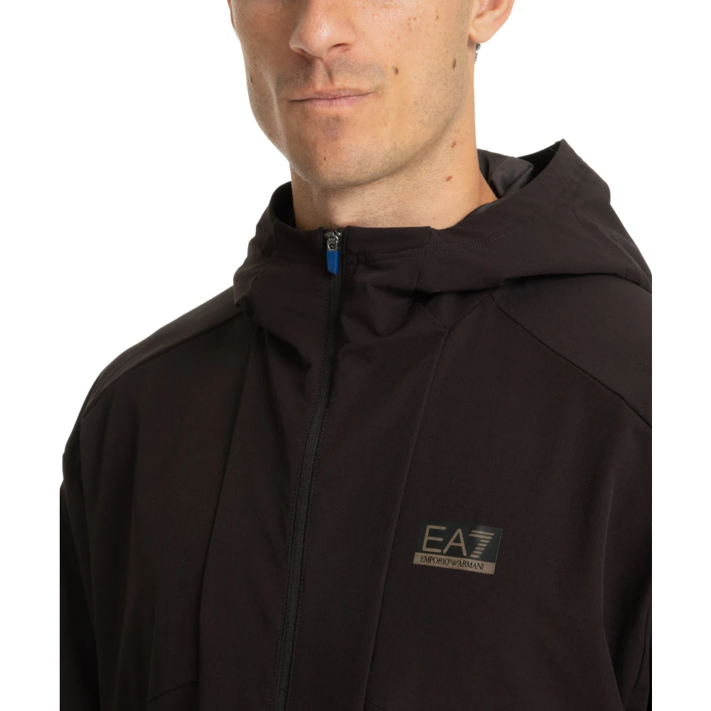 Emporio Armani EA7 Hoodie met Rits en Logo Black Heren