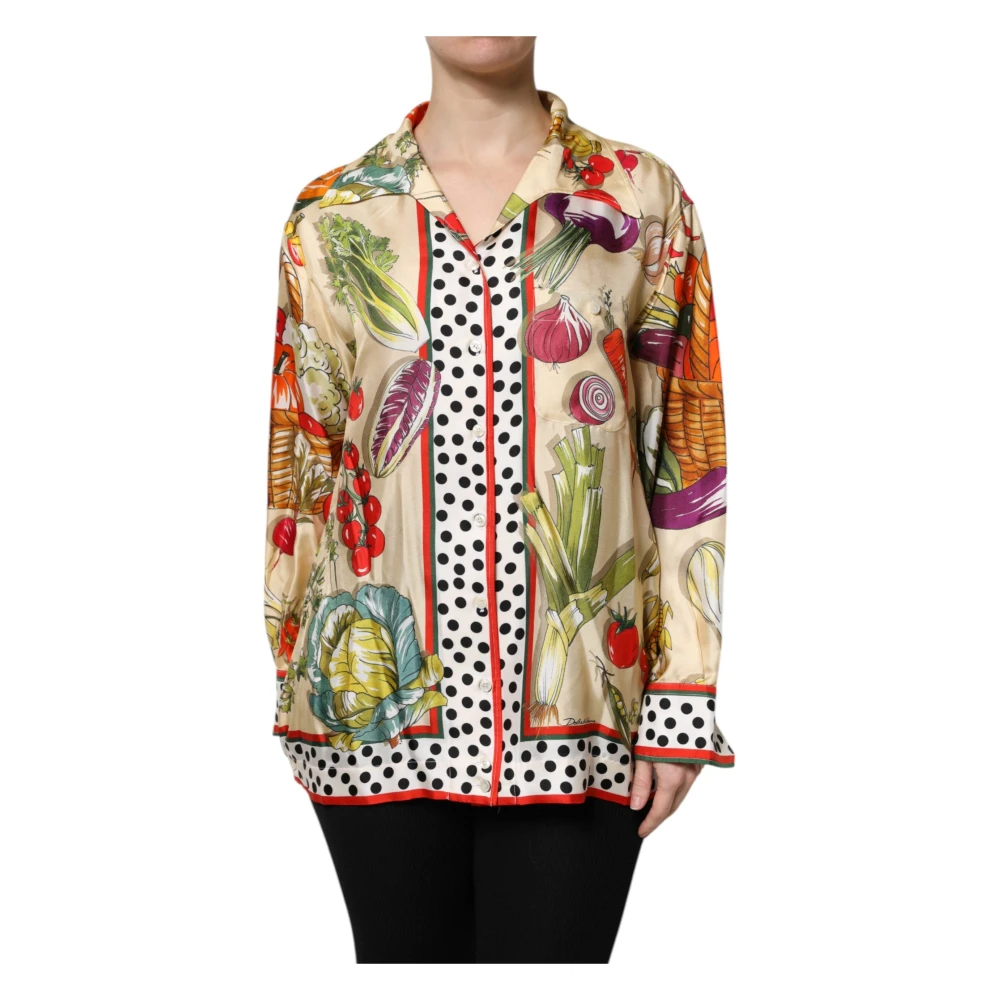 Dolce & Gabbana Women's Multicolor Vegetables Silk Long Sleeves Top - Shirts - S - Blouses & Shirts