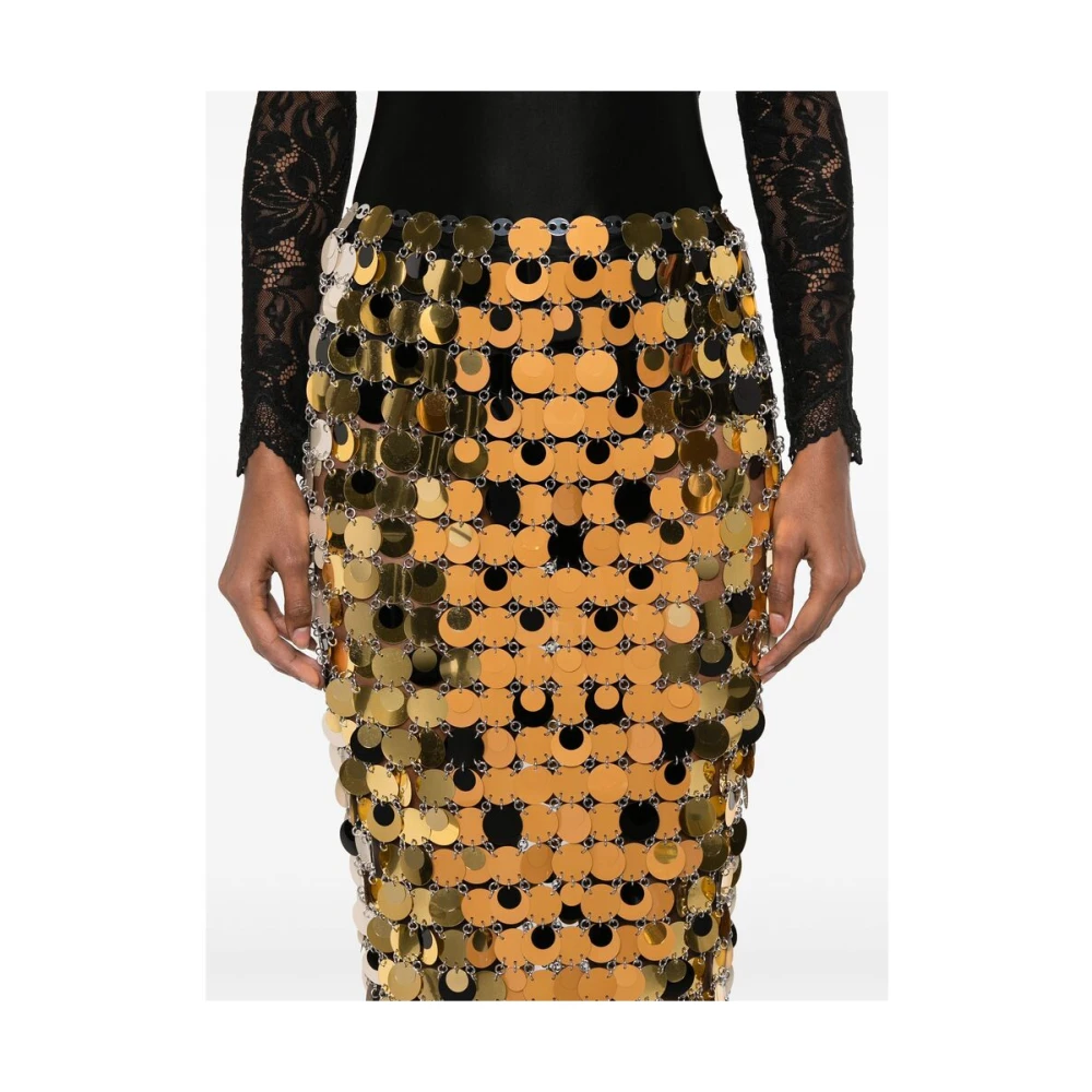 Paco Rabanne Pailletten Gelaagde Rok Yellow Dames