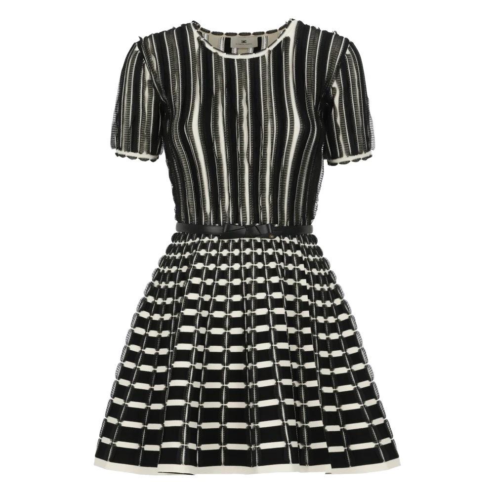 Elisabetta Franchi Zwarte Viscose Jurk met Ronde Hals Multicolor Dames