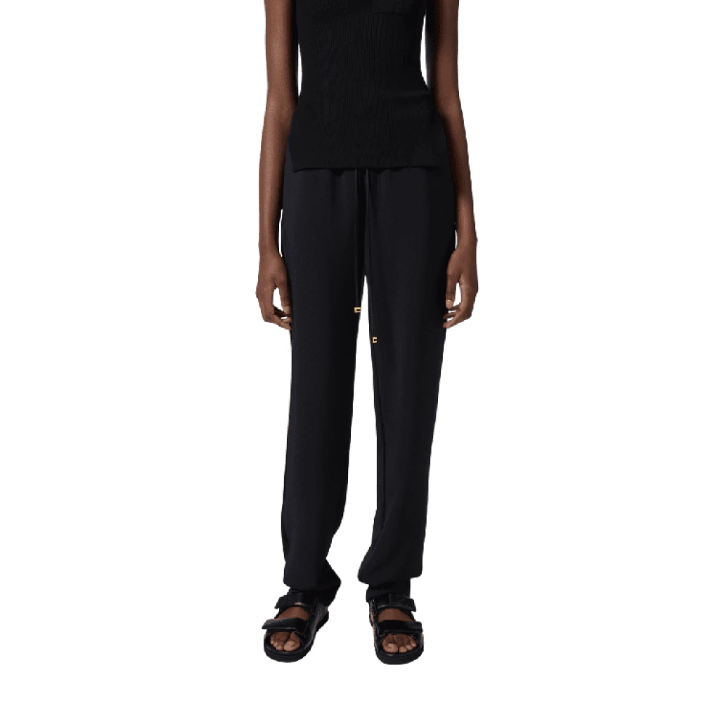 Elisabetta Franchi Zwarte satijnen smokingbroek met banden Black Dames