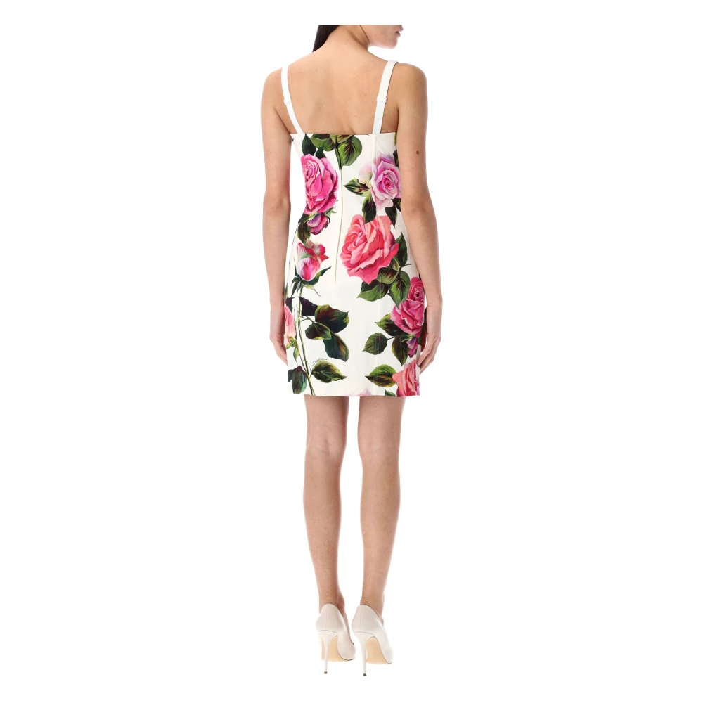 Dolce & Gabbana Witte Rozenprint Corset Mini Jurk Multicolor Dames