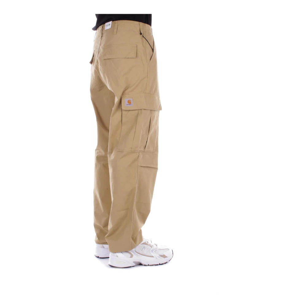 Carhartt WIP Donkergele Broek Logo Rits Knoop Yellow Heren