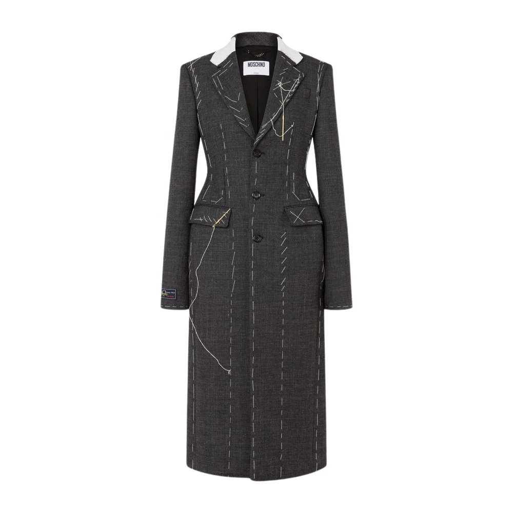 Moschino Women's Gray Embroidered Wool Canvas Coat