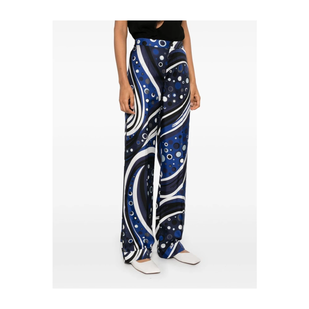 EMILIO PUCCI Blauwe Fontane Print Zijden Broek Multicolor Dames