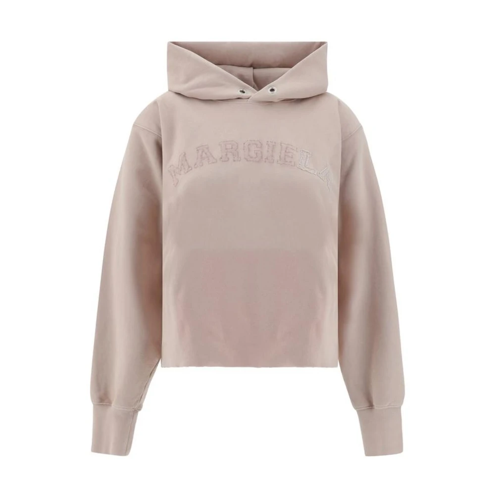 Maison Margiela Geribbelde katoenen hoodie met rauwe zoom Pink Dames