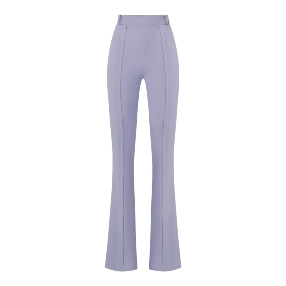 Elisabetta Franchi Women's Purple Double Crepe Stretch Trousers - Wide Trousers - 2XL - Trousers