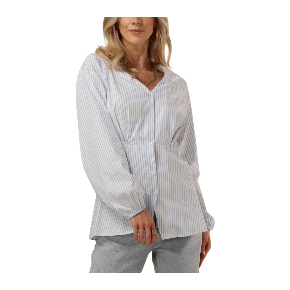 Object Gestreepte Sculpture Fit Blouse Blue Dames