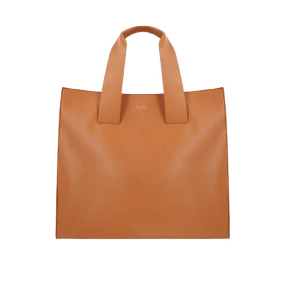 Beige Tote Bag i Faux Skinn