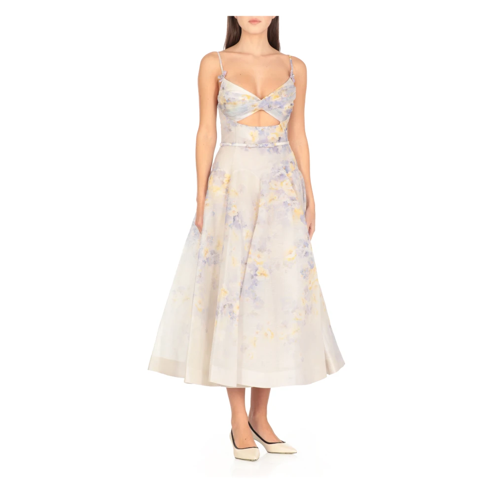 Zimmermann Lila Linnen Zijden Bloemenjurk Purple Dames