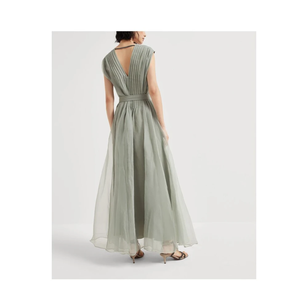BRUNELLO CUCINELLI Salie Groene Mouwloze V-hals Jurk Green Dames