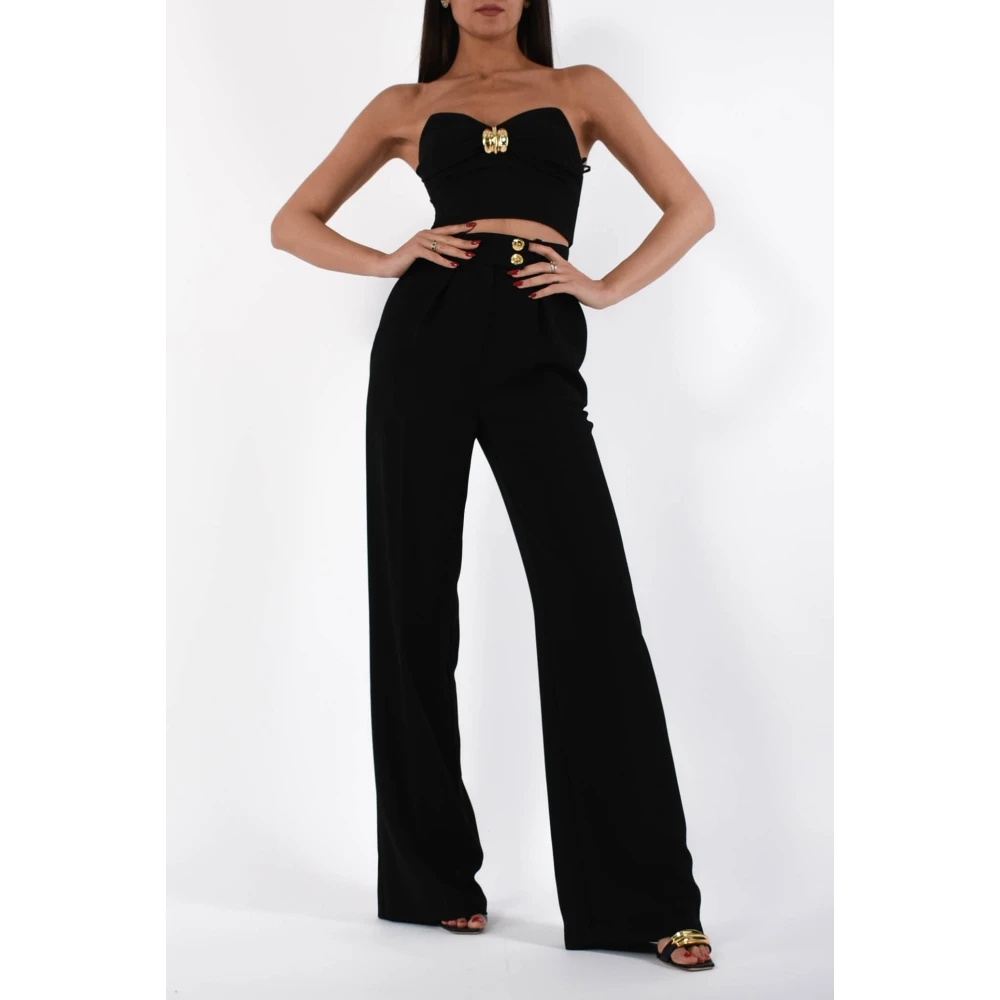 Elisabetta Franchi Top in vloeiende crêpe met juweeldecoratie Black Dames