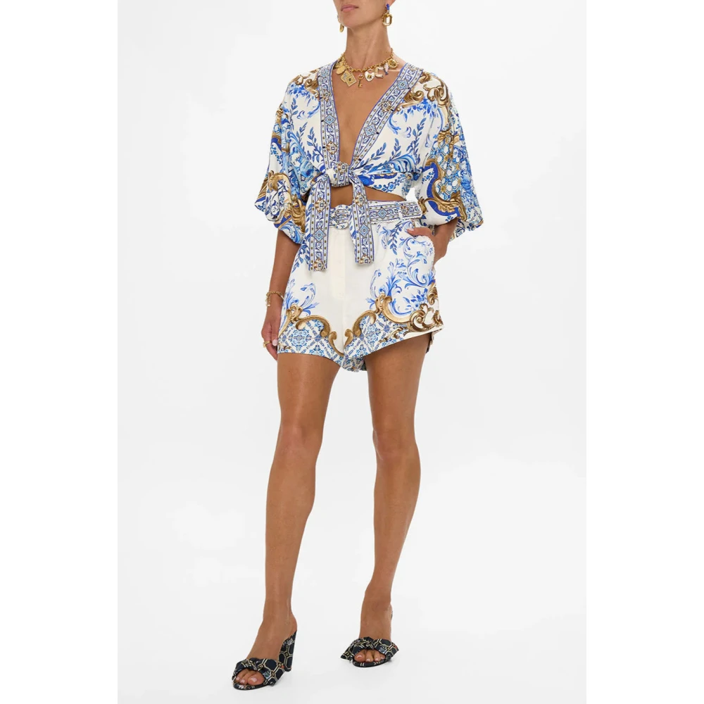 Camilla Blauwe Avonturen Tuck Front Shorts Blue Dames