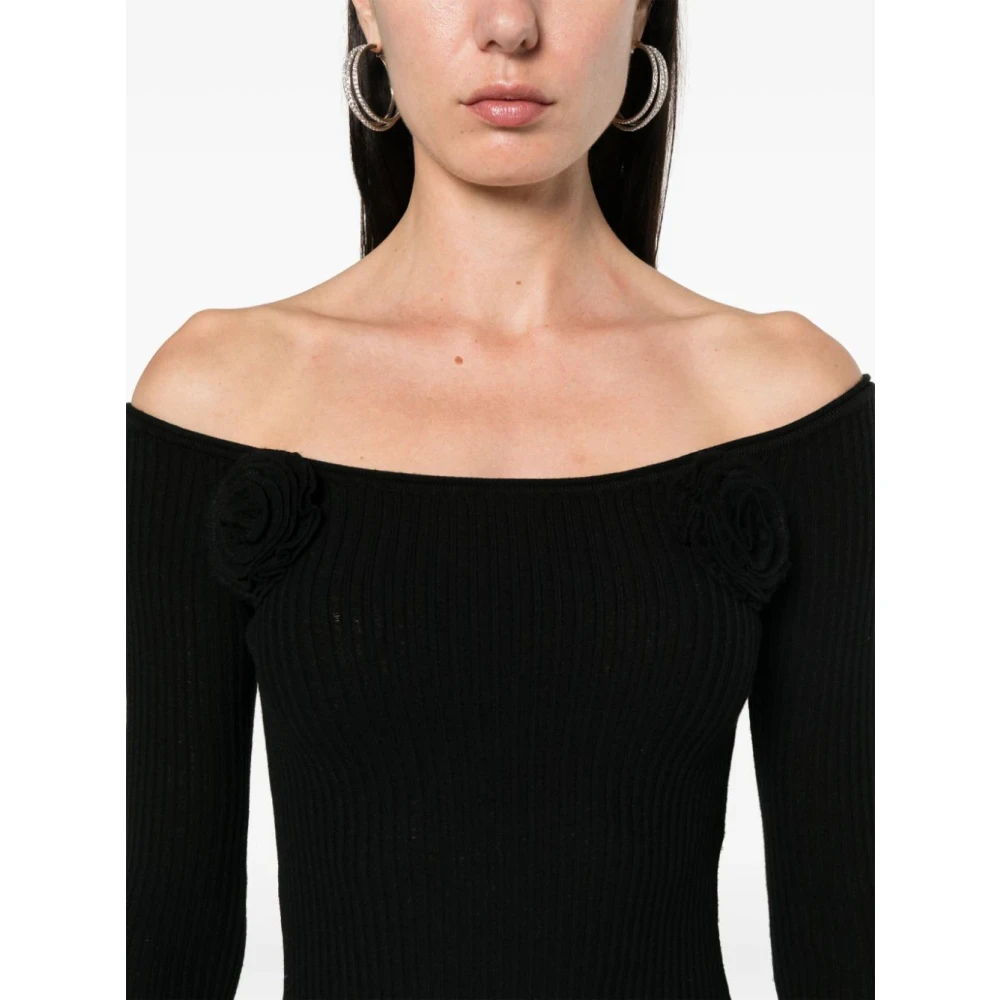 Blumarine Zwarte Off-Shoulder Shirt met Roze Details Black Dames