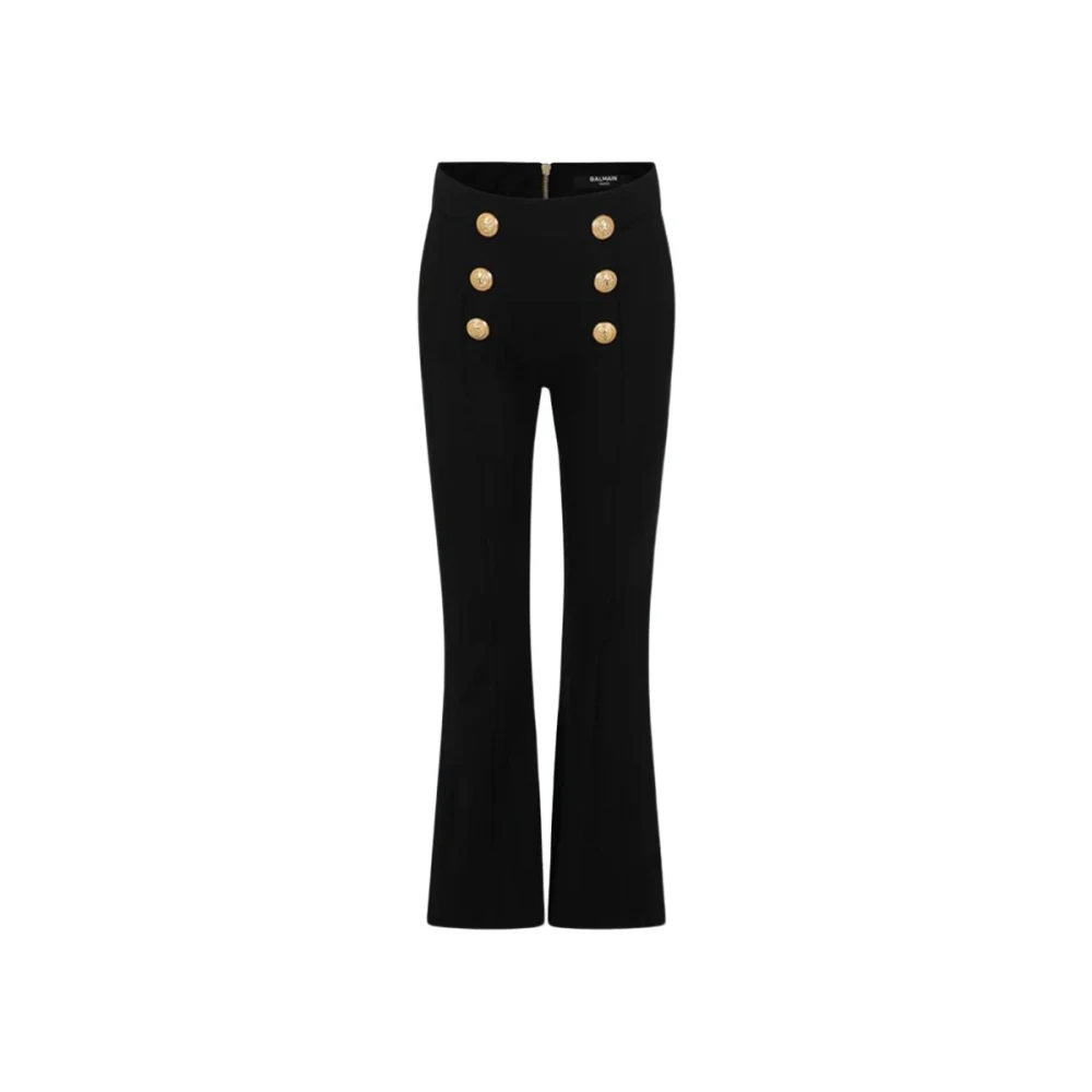 Balmain Byxor med vida ben och knappar fram Black, Flicka