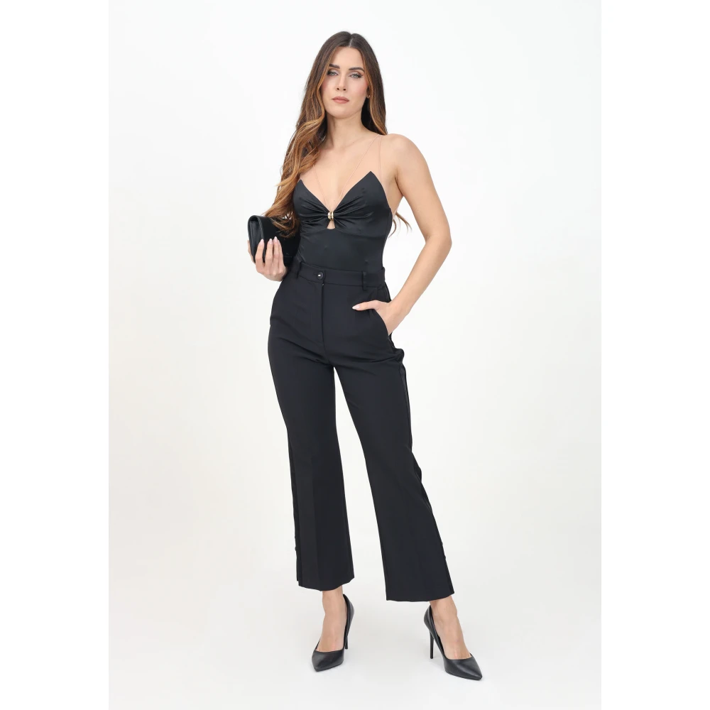 Elisabetta Franchi Zwarte Smokingbroek met Satijnen Banden Black Dames