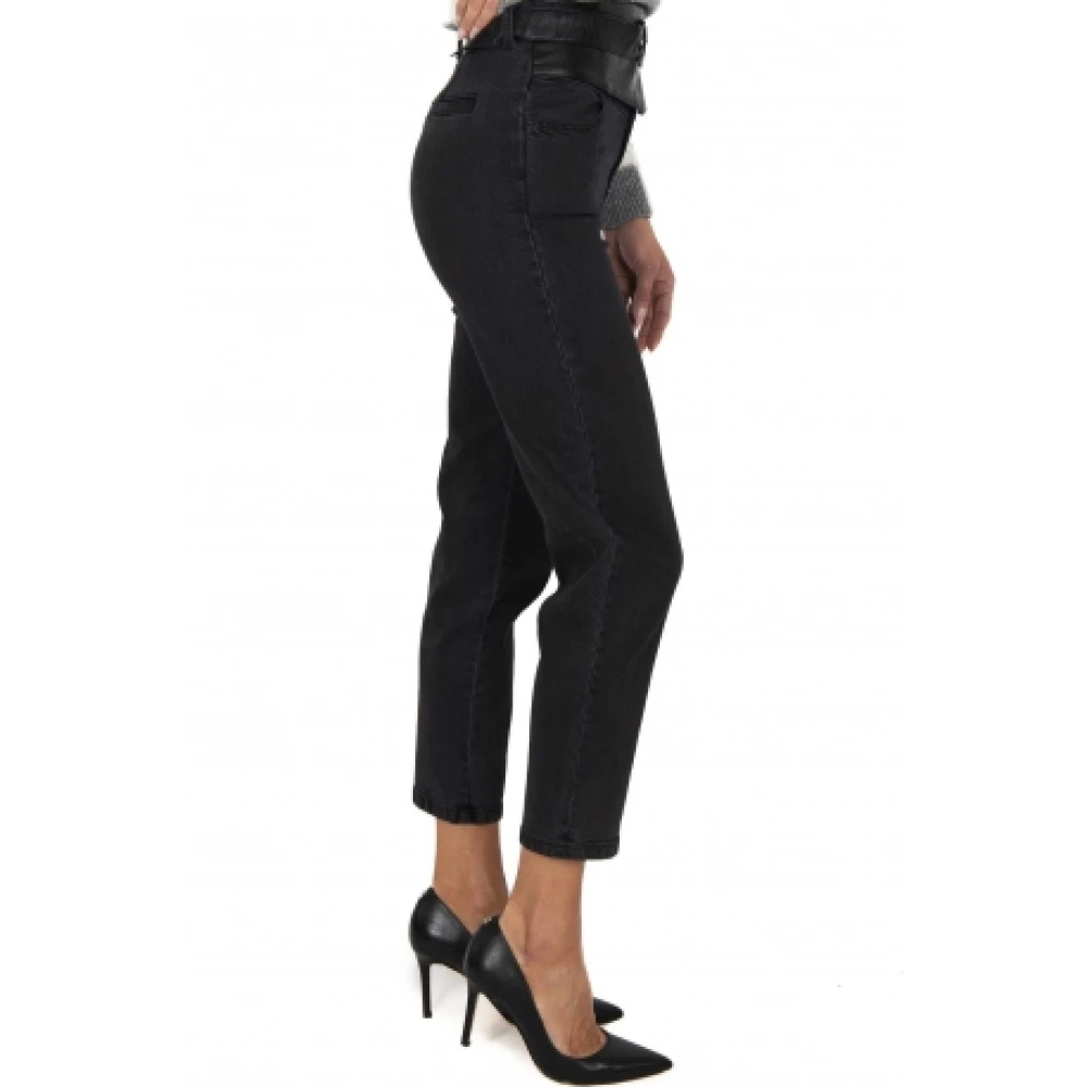pinko Hoge Taille Eco-Leer Inzet Slim Jeans Black Dames