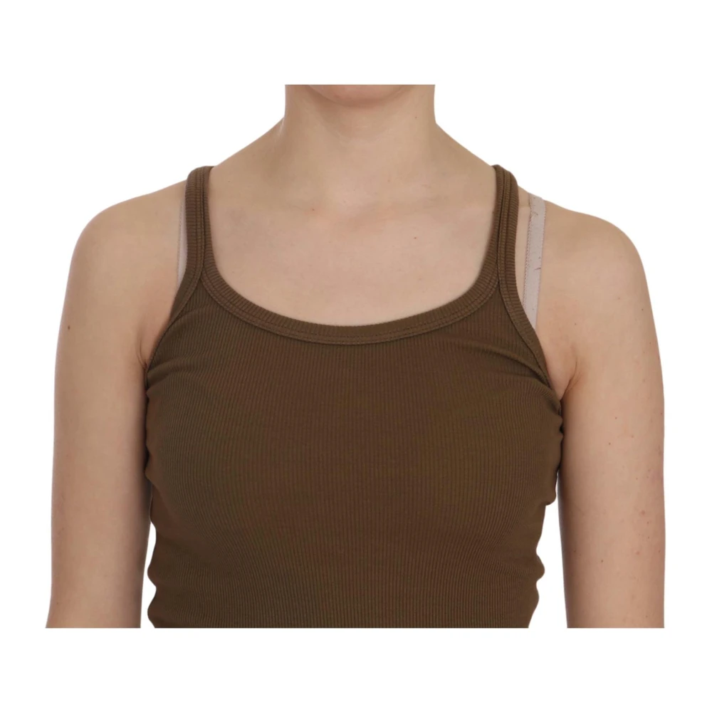 Pink Memories Bruine Mouwloze Katoenen Top Blouse Brown Dames