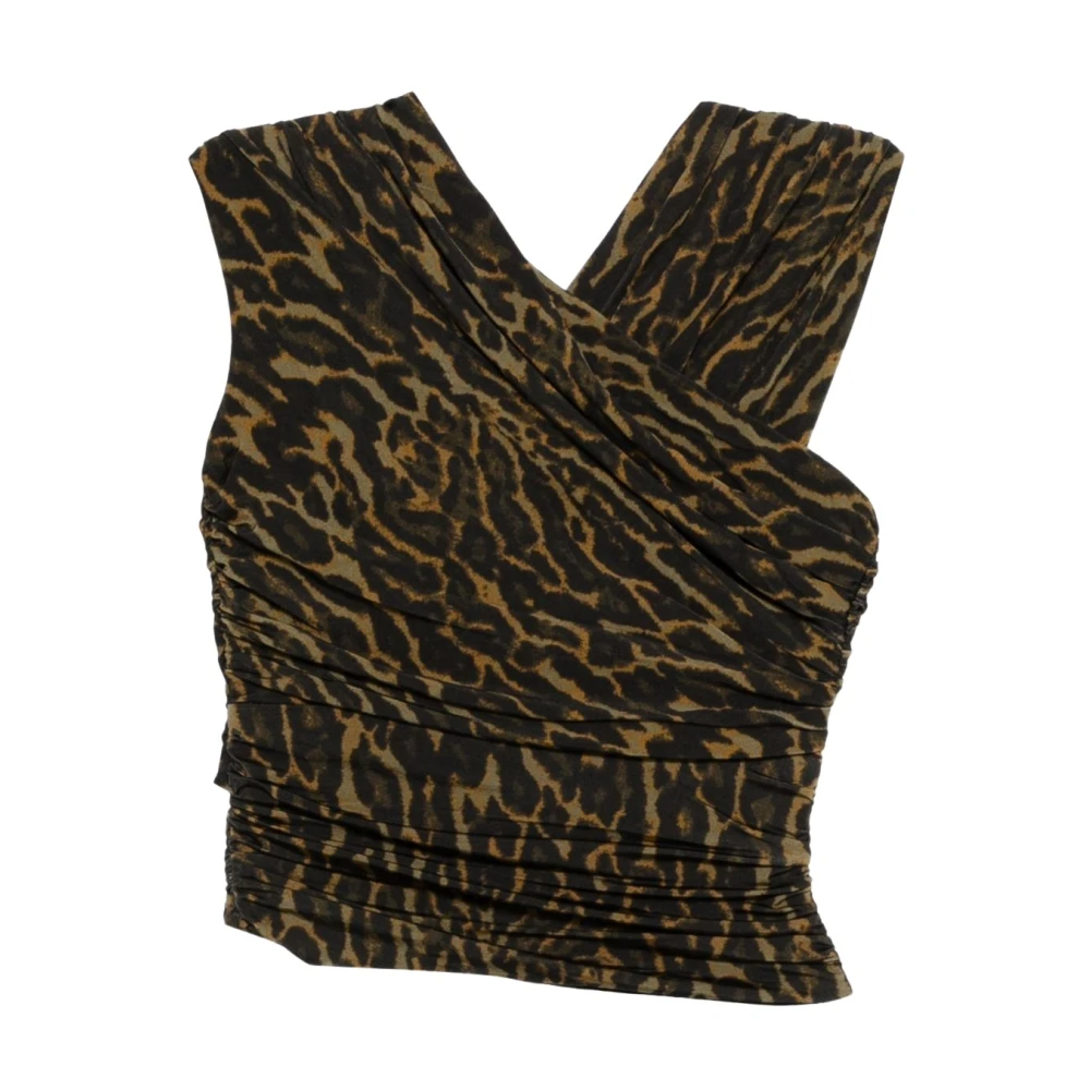 Ganni Women's Multicolor Blouses, Xs, Printed Shiny Jersey Ruched Blouse