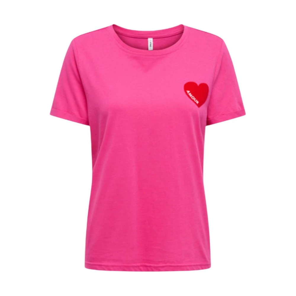 Only Women's Pink T-Shirts, M, Round Neck Short Sleeve Cotton T-Shirt