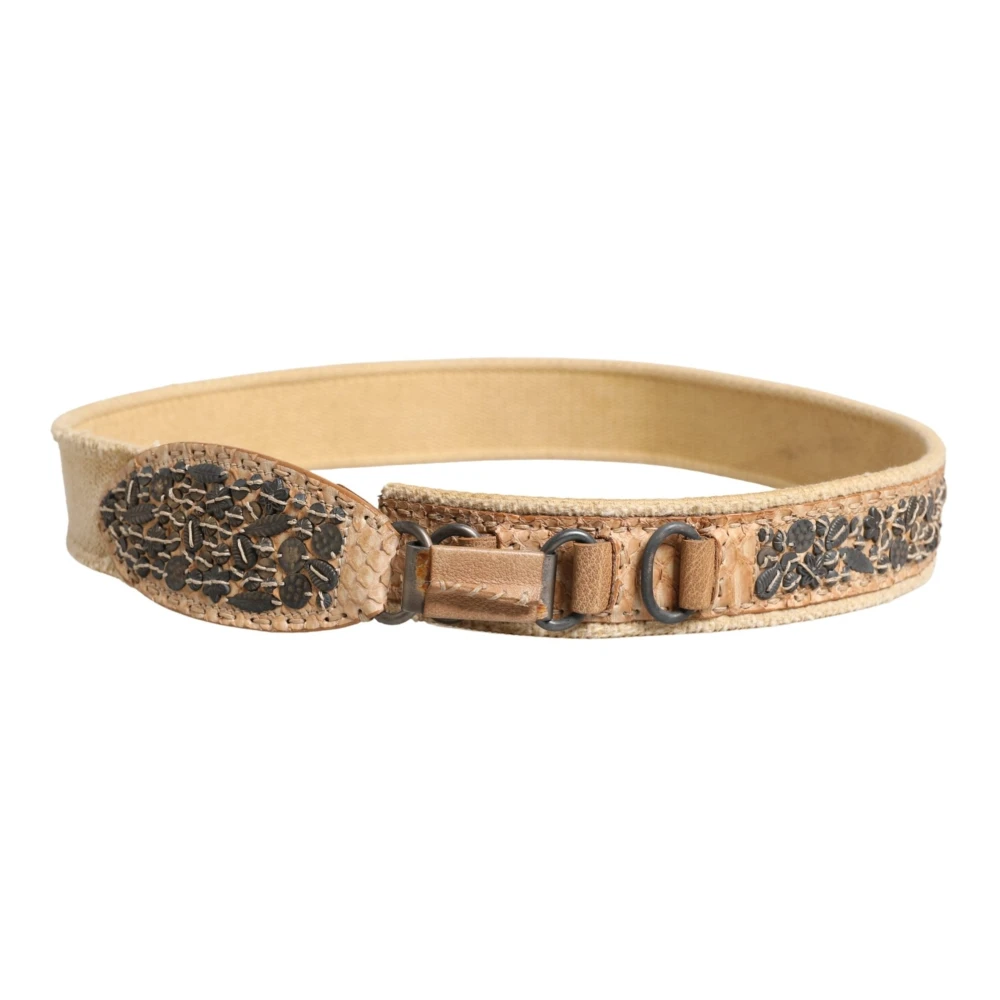 Ermanno Scervino Women's Beige Canvas Embellished Metal Buckle Belt - Belts - One Size - Accessories