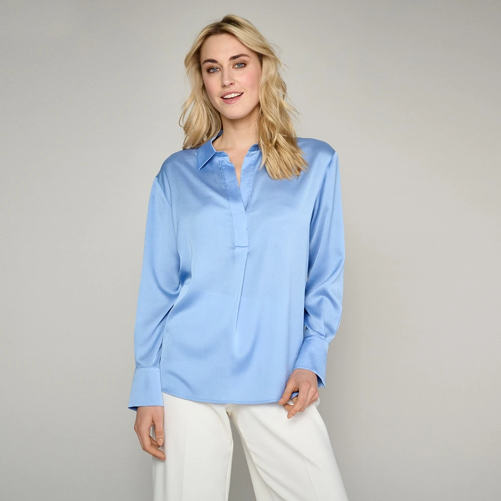 Marie Méro Blauwe V-hals Polo Kraag Blouse Tuniek Blue Dames